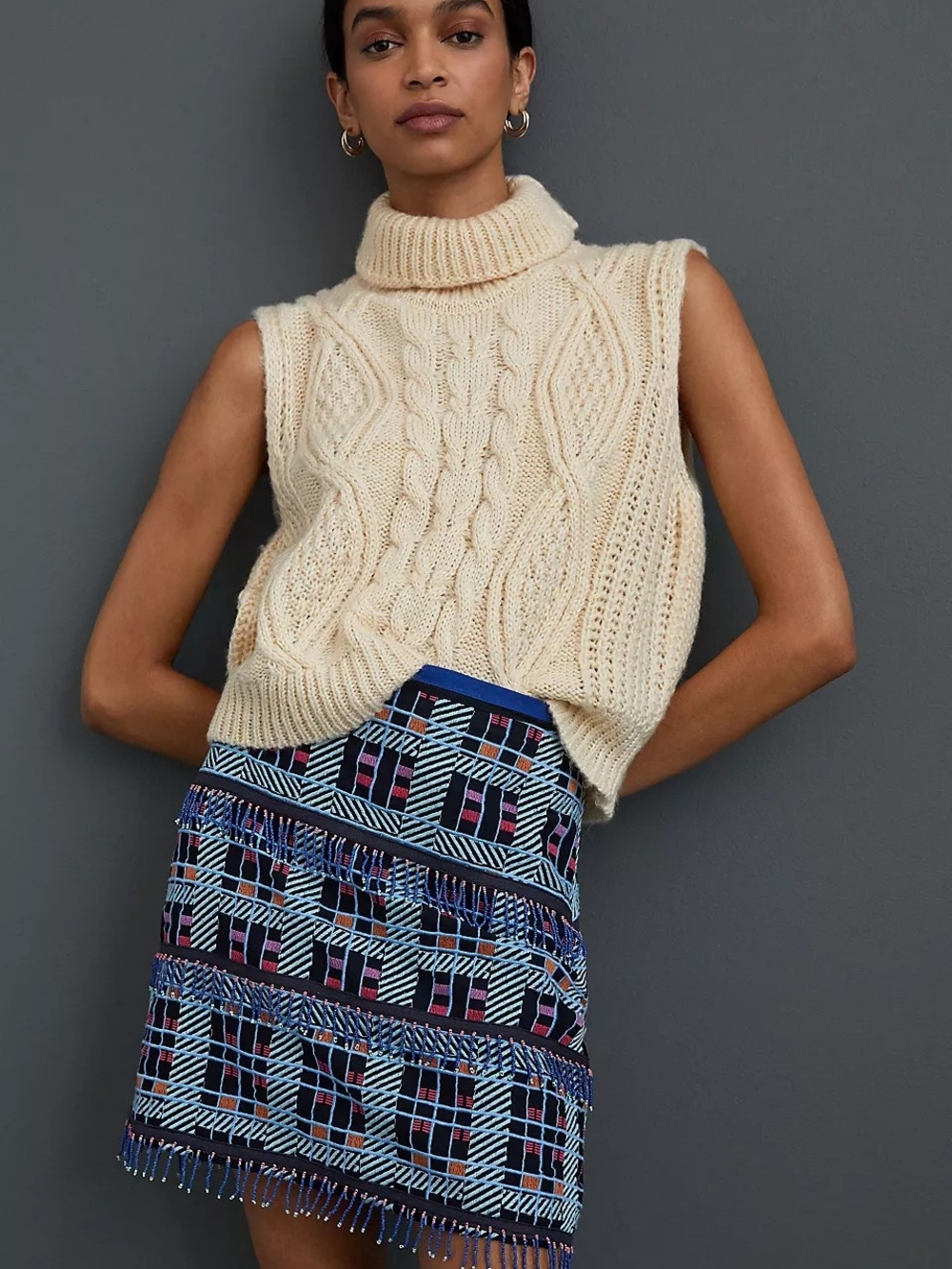Maeve Anthropologie Fringe Plaid Mini Skirt